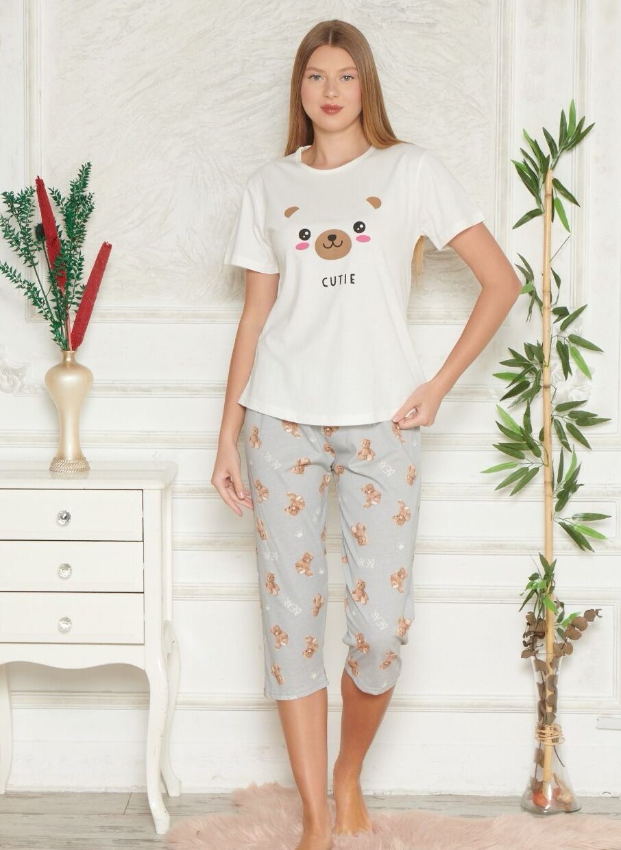 Piżama Damska Krótki Rękaw Spodnie 3/4 Morella GOLD kod;GD-1-1003-2 Rozmiar; M-L-XL-2XL