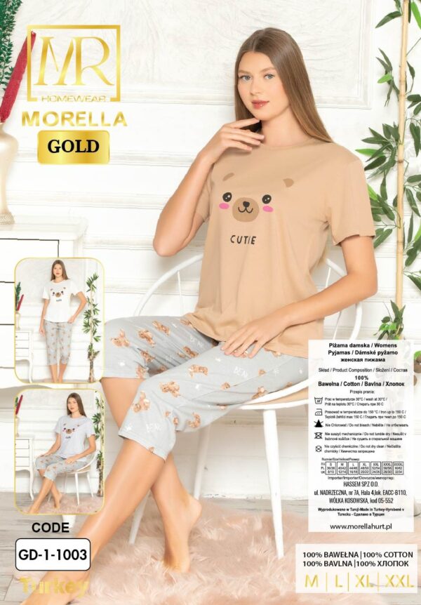 Piżama Damska Krótki Rękaw Spodnie 3/4 Morella GOLD kod;GD-1-1003-2 Rozmiar; M-L-XL-2XL - zdjęcie 5