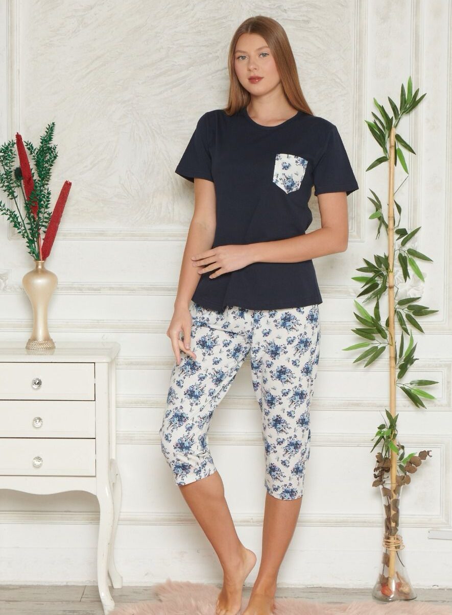 Piżama Damska Krótki Rękaw Spodnie 3/4 Morella GOLD kod;GD-1-1004-1 Rozmiar; M-L-XL-2XL - zdjęcie 1