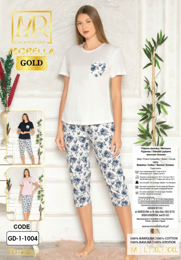 Piżama Damska Krótki Rękaw Spodnie 3/4 Morella GOLD kod;GD-1-1004-1 Rozmiar; M-L-XL-2XL - zdjęcie 5