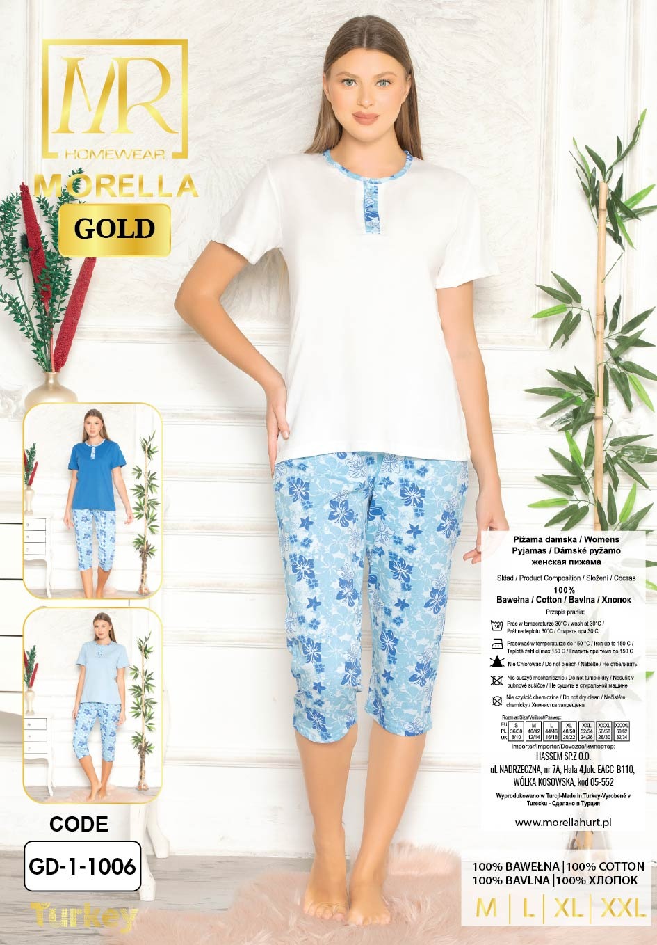 Piżama Damska Krótki Rękaw Spodnie 3/4 Morella GOLD kod;GD-1-1006-1 Rozmiar; M-L-XL-2XL - zdjęcie 2