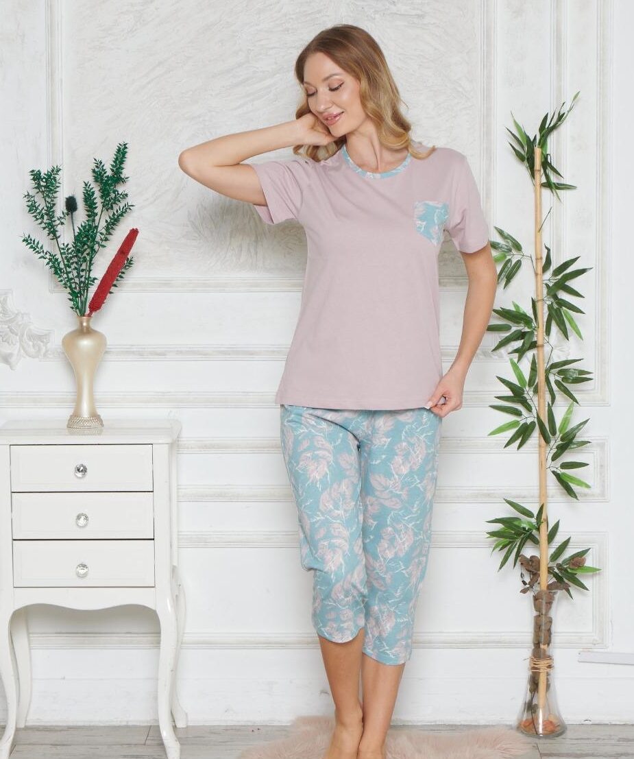 Piżama Damska Krótki Rękaw Spodnie 3/4 Morella GOLD kod;GD-1-1008-1 Rozmiar; M-L-XL-2XL - zdjęcie 1