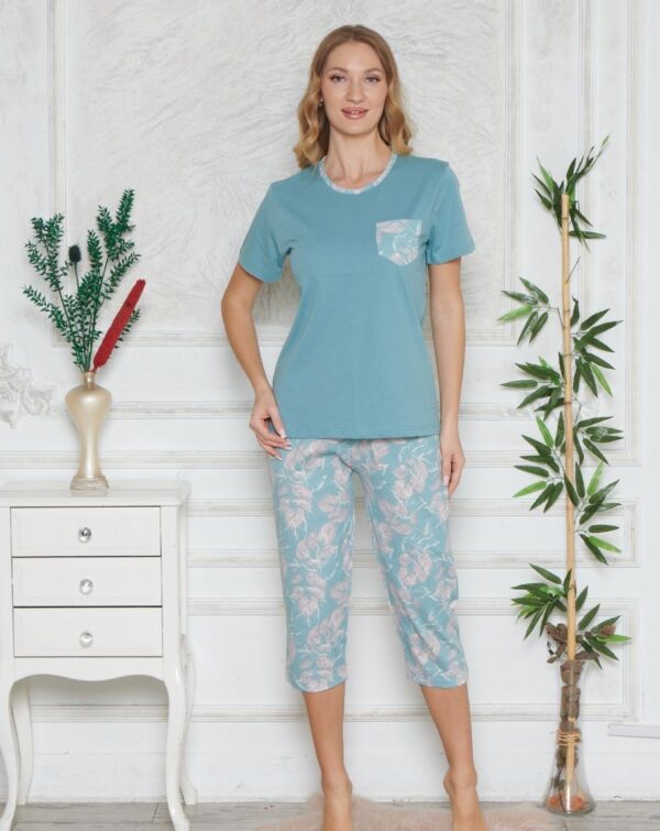 Piżama Damska Krótki Rękaw Spodnie 3/4 Morella GOLD kod;GD-1-1008 Rozmiar; M-L-XL-2XL - zdjęcie 2