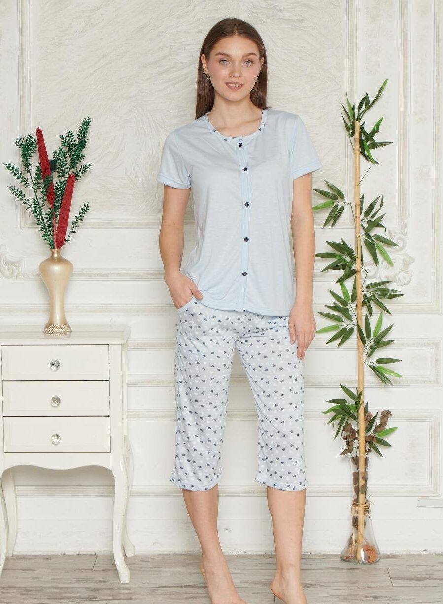 Piżama Damska Krótki Rękaw Spodnie 3/4 Rozpinana Morella GOLD kod;8011-1 Rozmiar; M-L-XL-2XL - zdjęcie 1