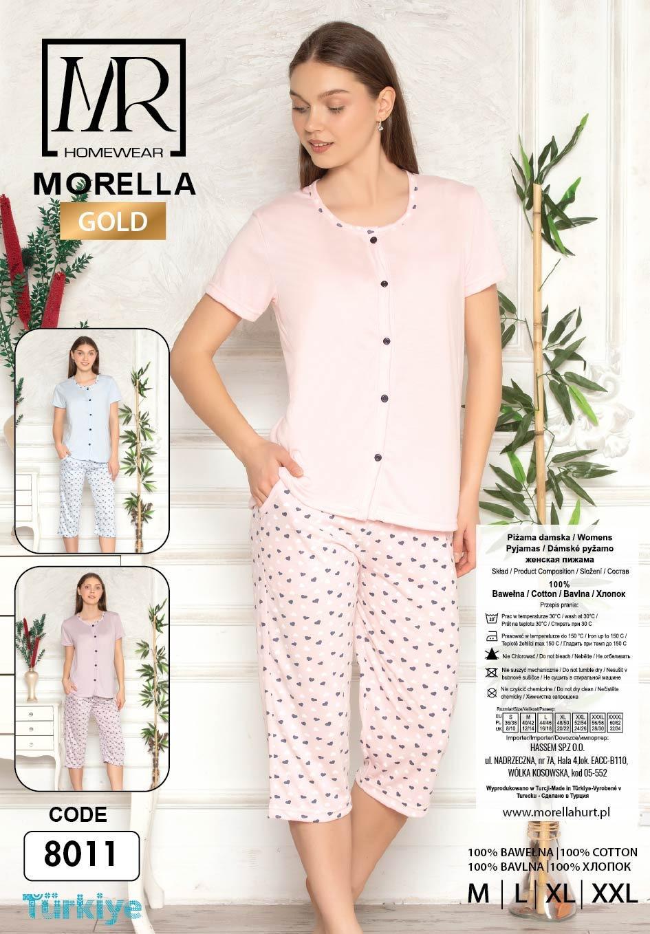 Piżama Damska Krótki Rękaw Spodnie 3/4 Rozpinana Morella GOLD kod;8011-1 Rozmiar; M-L-XL-2XL - zdjęcie 2
