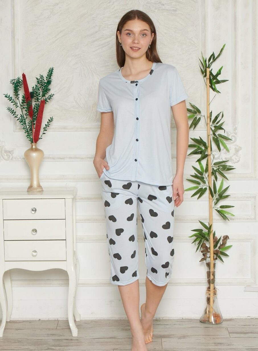 Piżama Damska Krótki Rękaw Spodnie 3/4 Rozpinana Morella GOLD kod;8012-2 Rozmiar; M-L-XL-2XL - zdjęcie 1