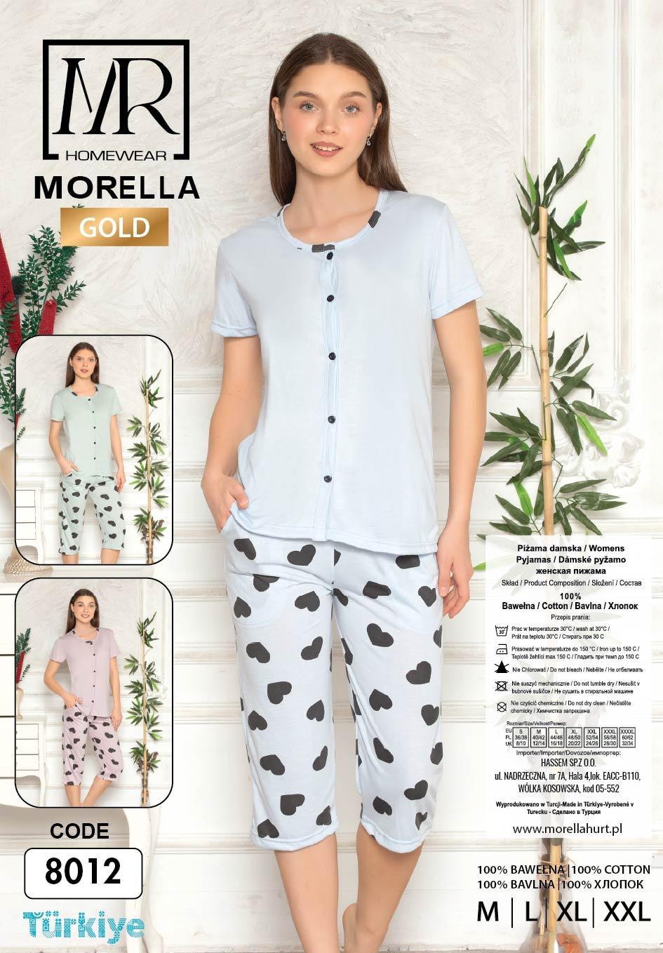 Piżama Damska Krótki Rękaw Spodnie 3/4 Rozpinana Morella GOLD kod;8012 Rozmiar; M-L-XL-2XL - zdjęcie 2