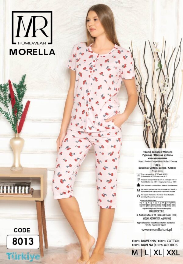 Piżama Damska Krótki Rękaw Spodnie 3/4 Rozpinana Morella kod;8013 Rozmiar; M-L-XL-2XL - zdjęcie 4