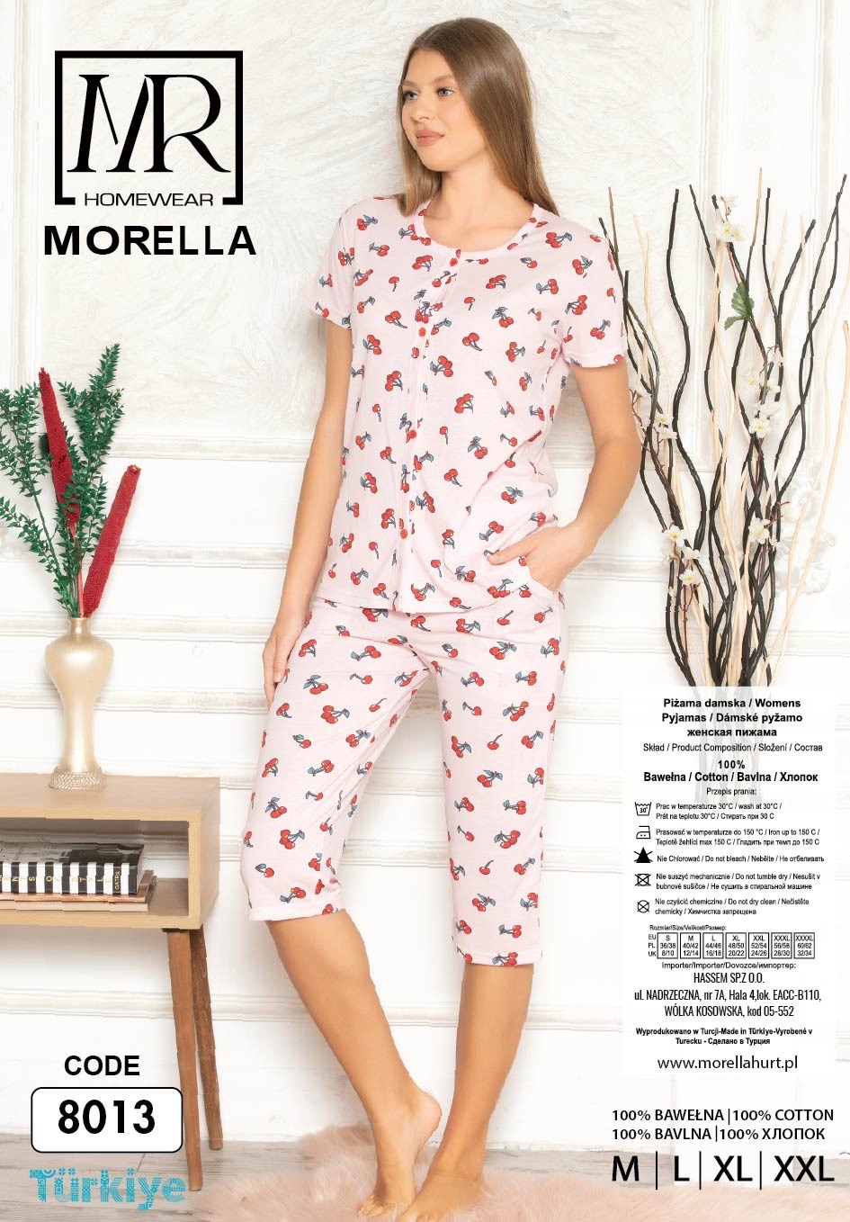 Piżama Damska Krótki Rękaw Spodnie 3/4 Rozpinana Morella kod;8013 Rozmiar; M-L-XL-2XL - zdjęcie 2