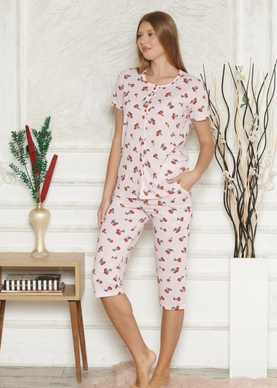 Piżama Damska Krótki Rękaw Spodnie 3/4 Rozpinana Morella kod;8013 Rozmiar; M-L-XL-2XL