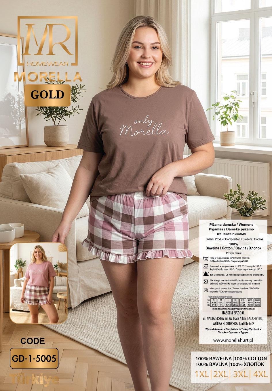 Piżama Damska Krótki Rękaw Szorty Falbanka Morella GOLD Duże Rozmiary kod;GD-1-5005-1 Rozmiar; 1XL-2XL-3XL-4XL - zdjęcie 2