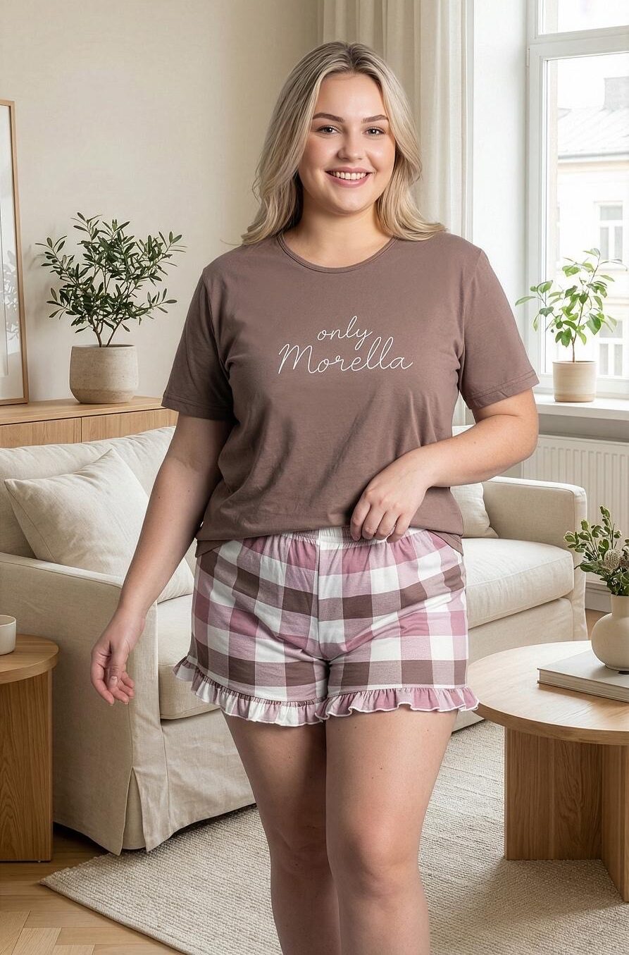 Piżama Damska Krótki Rękaw Szorty Falbanka Morella GOLD Duże Rozmiary kod;GD-1-5005-1 Rozmiar; 1XL-2XL-3XL-4XL