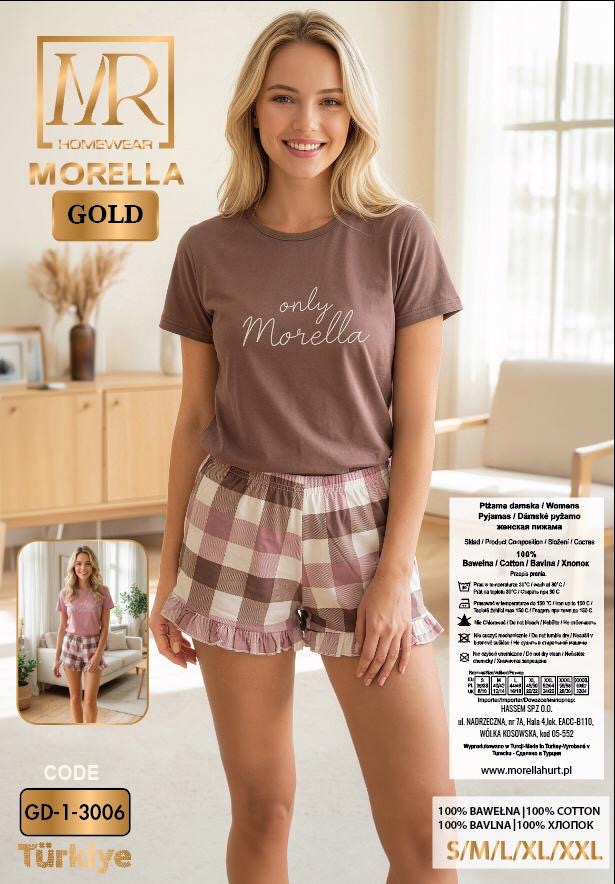 Piżama Damska Krótki Rękaw Szorty Falbanka MORELLA GOLD kod;GD-1-3006-1 Rozmiar; S-M-L-XL-2XL - zdjęcie 2