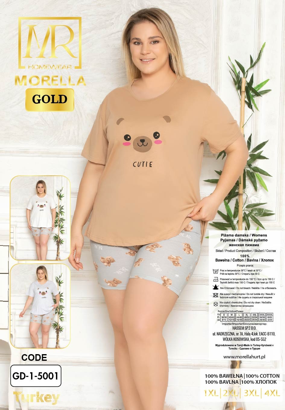 Piżama Damska Krótki Rękaw Szorty Morella GOLD Duże Rozmiary kod;GD-1-5001 Rozmiar; 1XL-2XL-3XL-4XL - zdjęcie 2