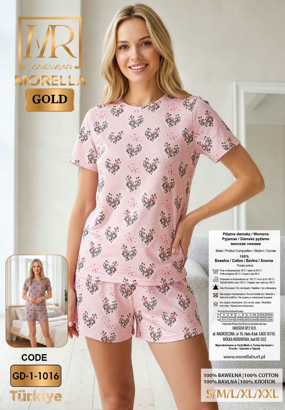 Piżama Damska Krótki Rękaw Szorty MORELLA GOLD kod;GD-1-1016 Rozmiar; S-M-L-XL-XXL - zdjęcie 2
