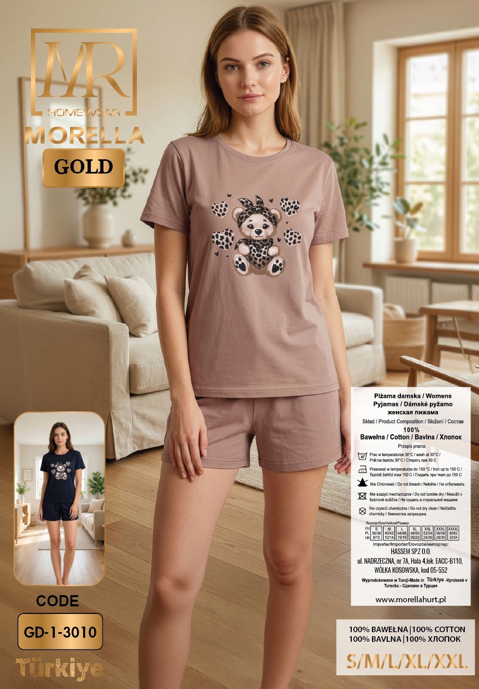 Piżama Damska Krótki Rękaw Szorty MORELLA GOLD kod;GD-1-3010 Rozmiar; S-M-L-XL-2XL - zdjęcie 2