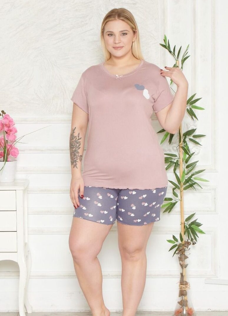 Piżama Damska Krótkie Spodenki z Wiskozy Duże Rozmiary Morella PREMIUM Kod;22005 Rozmiar; 2XL-3XL-4XL - zdjęcie 1