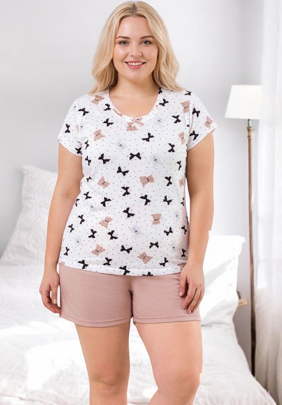 Piżama Damska Krótkie Spodenki z Wiskozy Duże Rozmiary Morella PREMIUM Kod;PR-22018 Rozmiar; 2XL-3XL-4XL