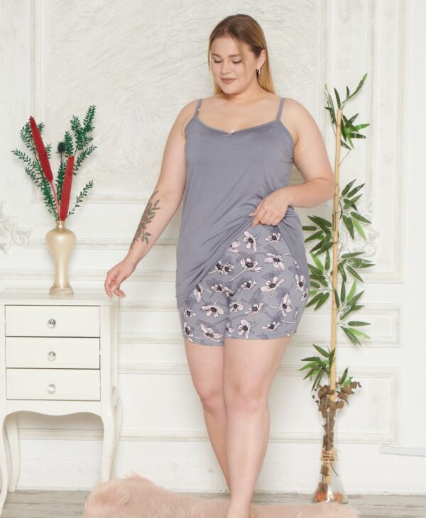 Piżama Damska Ramiączka Szorty z Wiskozy Duże Rozmiary Morella PREMIUM Kod;PR-23101 Rozmiar; 2XL-3XL-4XL - zdjęcie 3