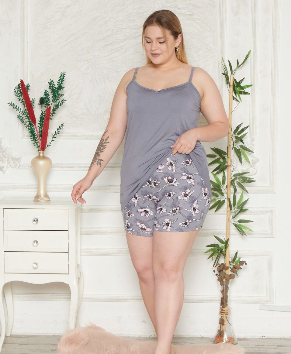 Piżama Damska Ramiączka Szorty z Wiskozy Duże Rozmiary Morella PREMIUM Kod;PR-23101 Rozmiar; 2XL-3XL-4XL