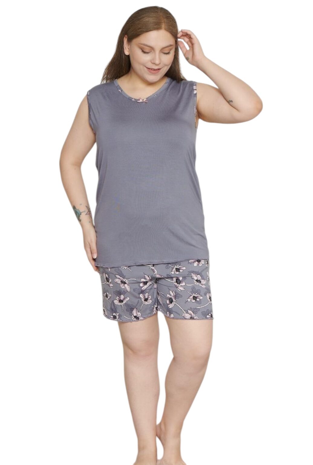 Piżama Damska Szerokie Ramiączka Szorty z Wiskozy Duże Rozmiary Morella PREMIUM Kod;PR-22009 Rozmiar; 2XL-3XL-4XL - zdjęcie 1