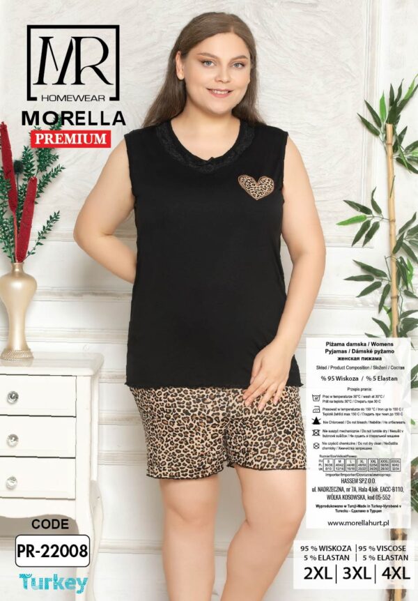 Piżama Damska Szerokie Ramiączka Szorty z Wiskozy Duże Rozmiary Morella PREMIUM Kod;PR-22008 Rozmiar; 2XL-3XL-4XL - zdjęcie 4