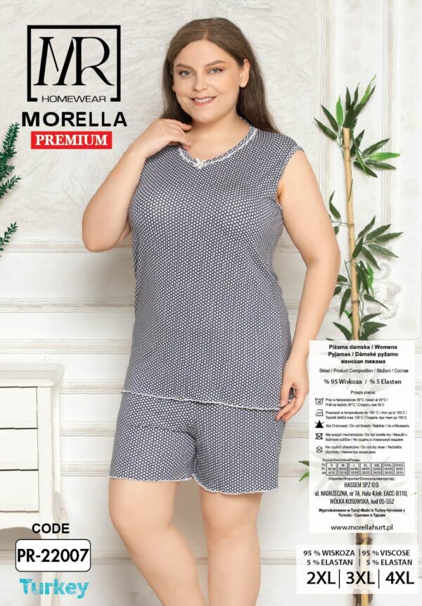Piżama Damska Szerokie Ramiączka Szorty z Wiskozy Duże Rozmiary Morella PREMIUM Kod;PR-22007 Rozmiar; 2XL-3XL-4XL - zdjęcie 4