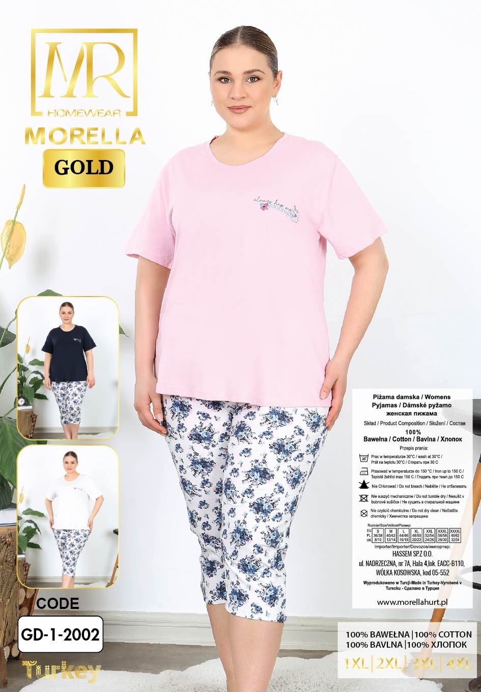 Piżama Damska z Bawełny Morella GOLD Duże rozmiary kod;GD-1-2002-1 Rozmiar; 1XL-2XL-3XL-4XL - zdjęcie 2