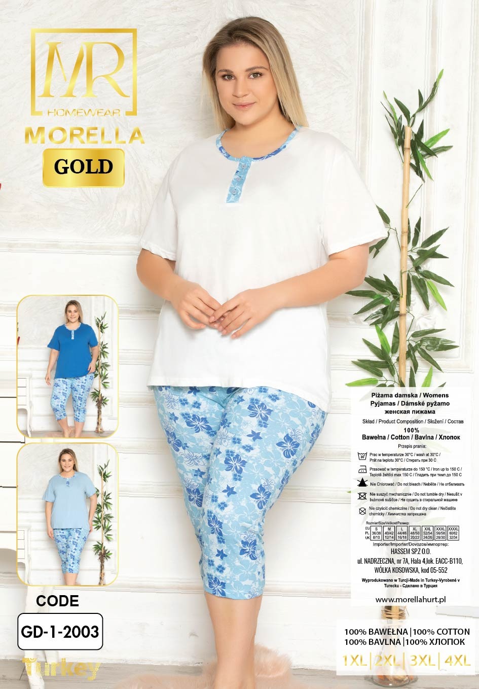 Piżama Damska z Bawełny Morella GOLD Duże Rozmiary kod;GD-1-2003 Rozmiar; 1XL-2XL-3XL-4XL - zdjęcie 2