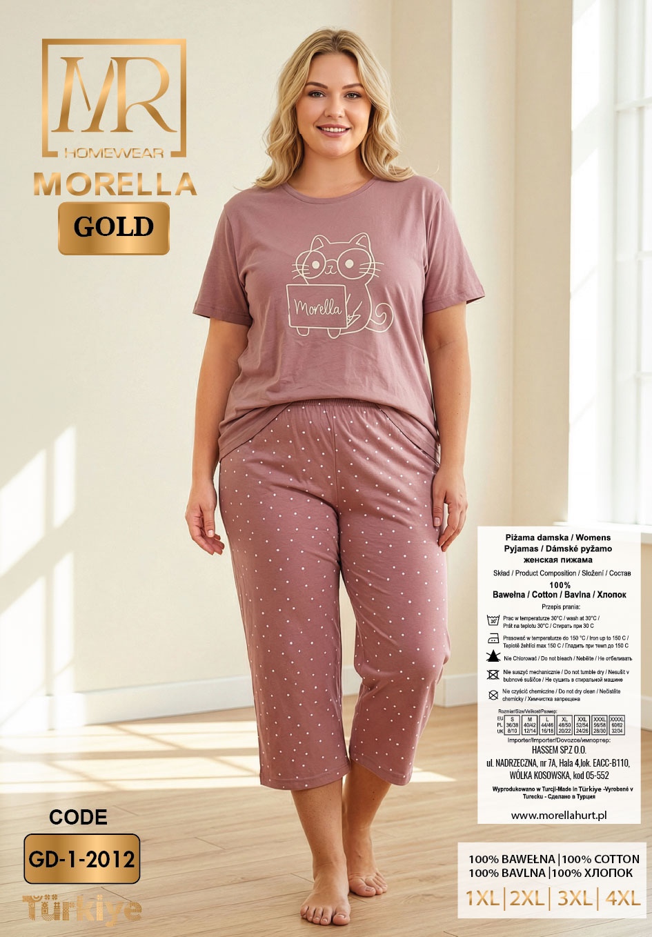 Piżama Damska z Bawełny Morella GOLD Duże Rozmiary kod;GD-1-2012 Rozmiar; 1XL-2XL-3XL-4XL - zdjęcie 2