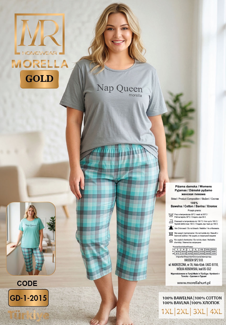 Piżama Damska z Bawełny Morella GOLD Duże Rozmiary kod;GD-1-2015 Rozmiar; 1XL-2XL-3XL-4XL - zdjęcie 2