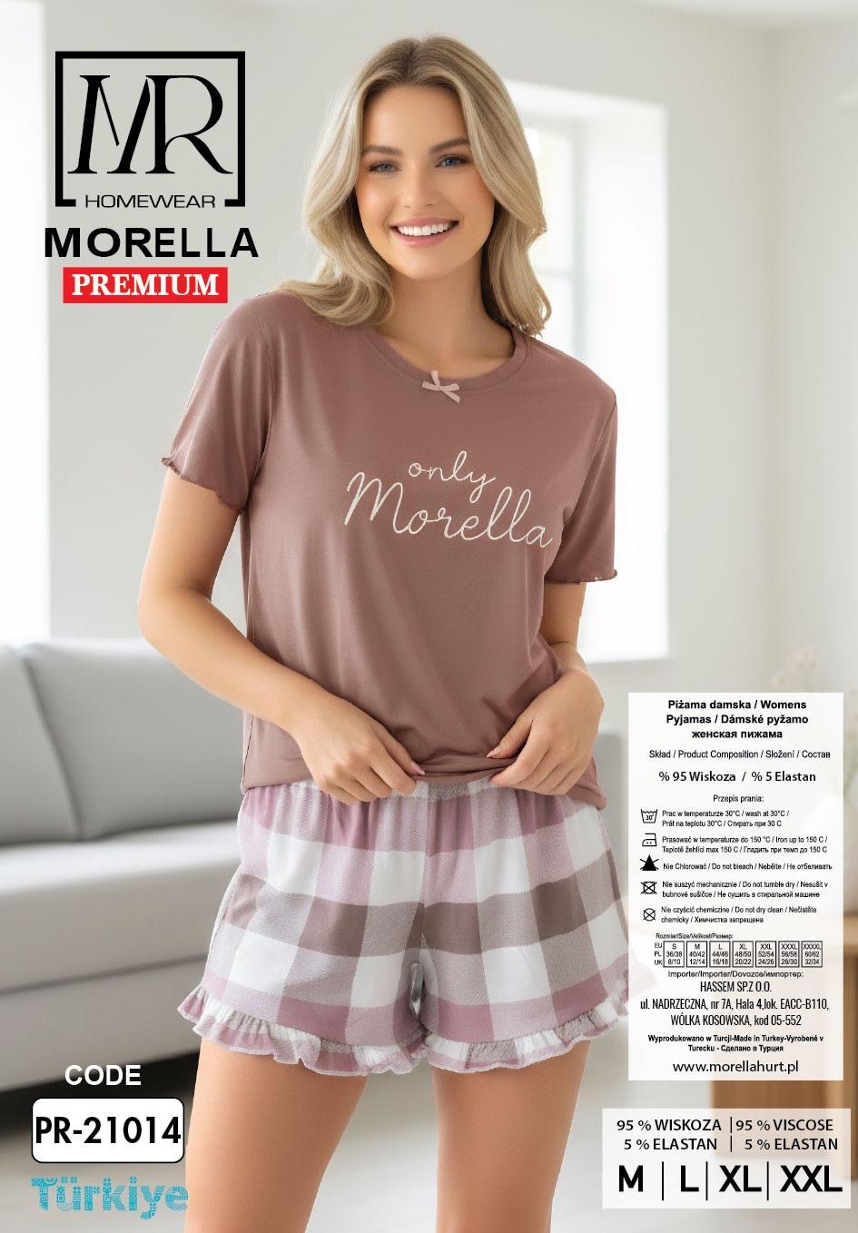 Piżama Damska z Wiskozy Krótki Rękaw Spodnie Szorty Falbanka Morella PREMIUM kod;PR-21014 Rozmiar; M-L-XL-XXL - zdjęcie 2