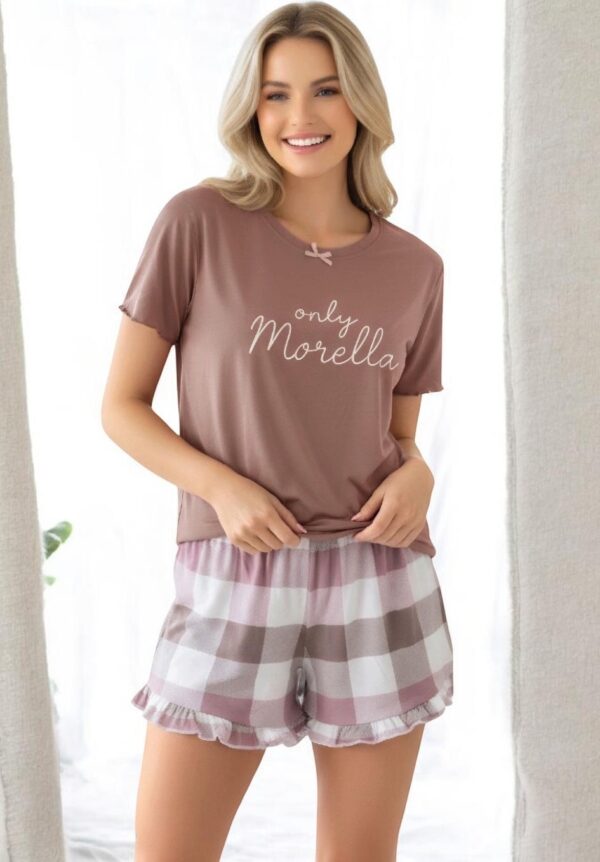 Piżama Damska z Wiskozy Krótki Rękaw Spodnie Szorty Falbanka Morella PREMIUM kod;PR-21014 Rozmiar; M-L-XL-XXL - zdjęcie 3
