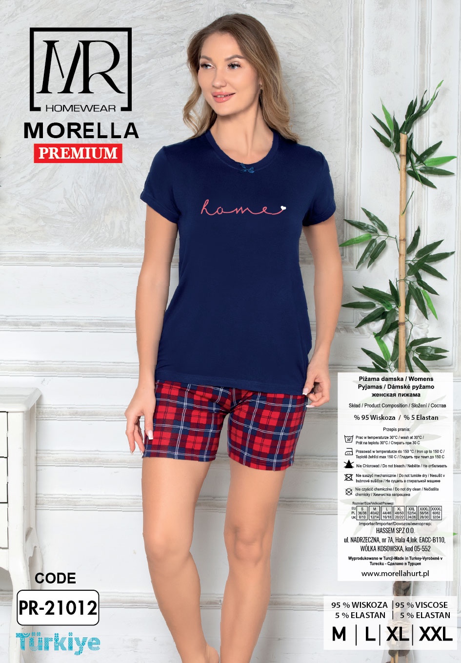 Piżama Damska z Wiskozy Krótkie Spodnie Morella PREMIUM kod;PR-21012 Rozmiar; M-L-XL-XXL - zdjęcie 2