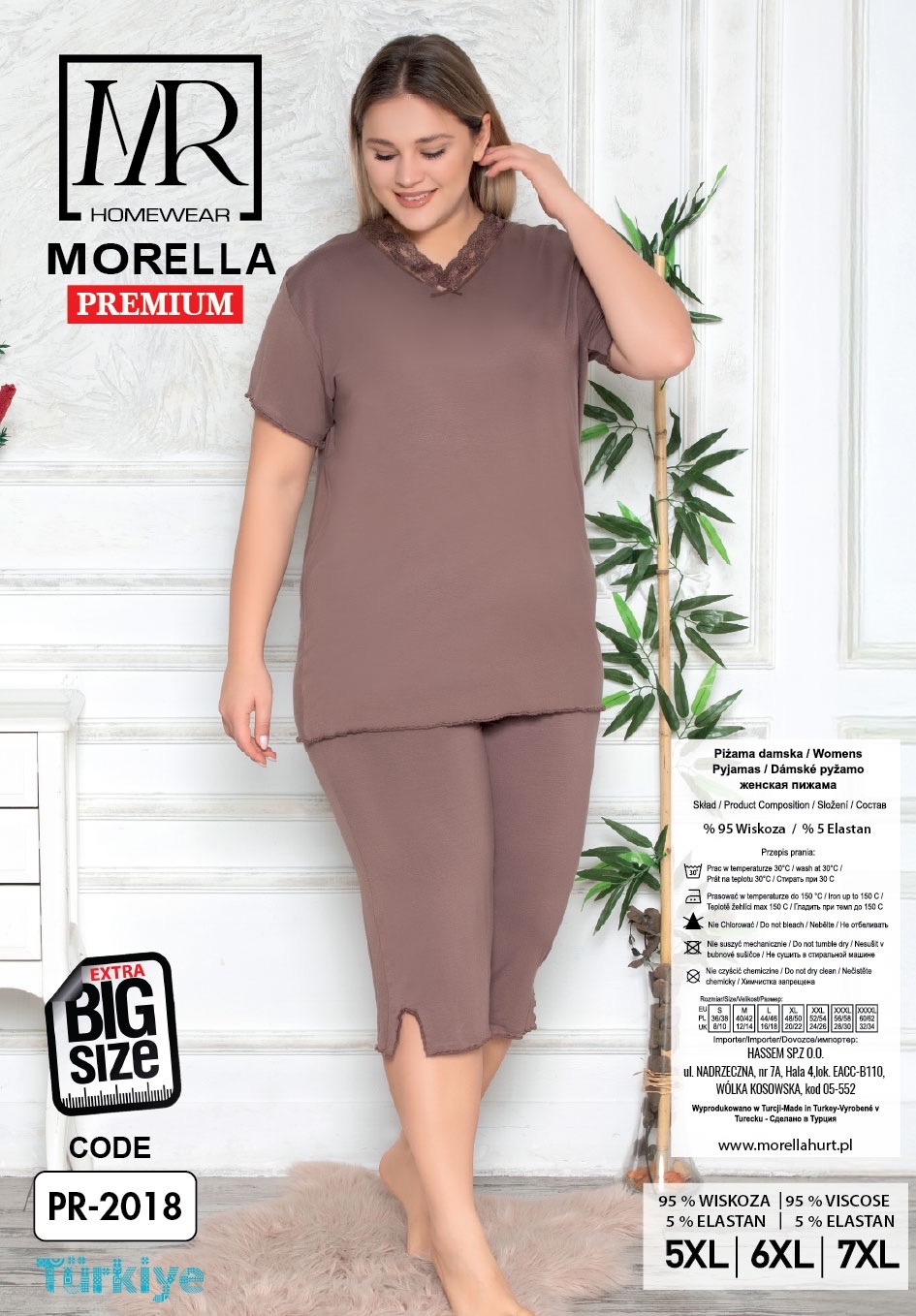 Piżama Damska z Wiskozy Morella PREMIUM Duże rozmiary PLUS BIG SIZE kod;PR-2018 Rozmiar; 5XL-6XL-7XL - zdjęcie 2