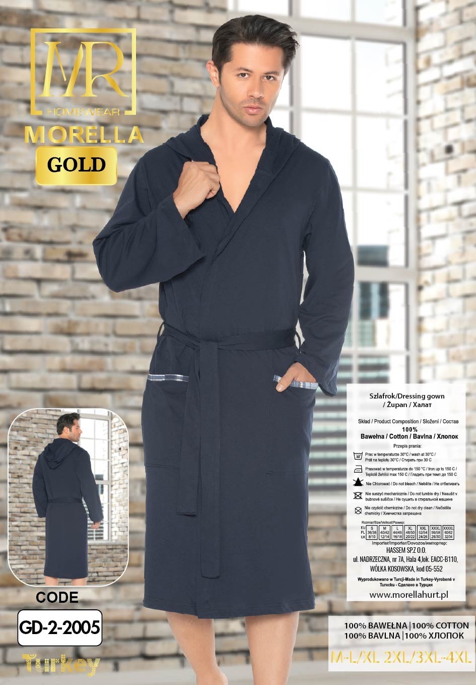 Szlafrok Męski Bawełna Morella Gold kod;GD-2-2005 Roz; M/L, XL/XXL, 3XL/4XL - zdjęcie 3