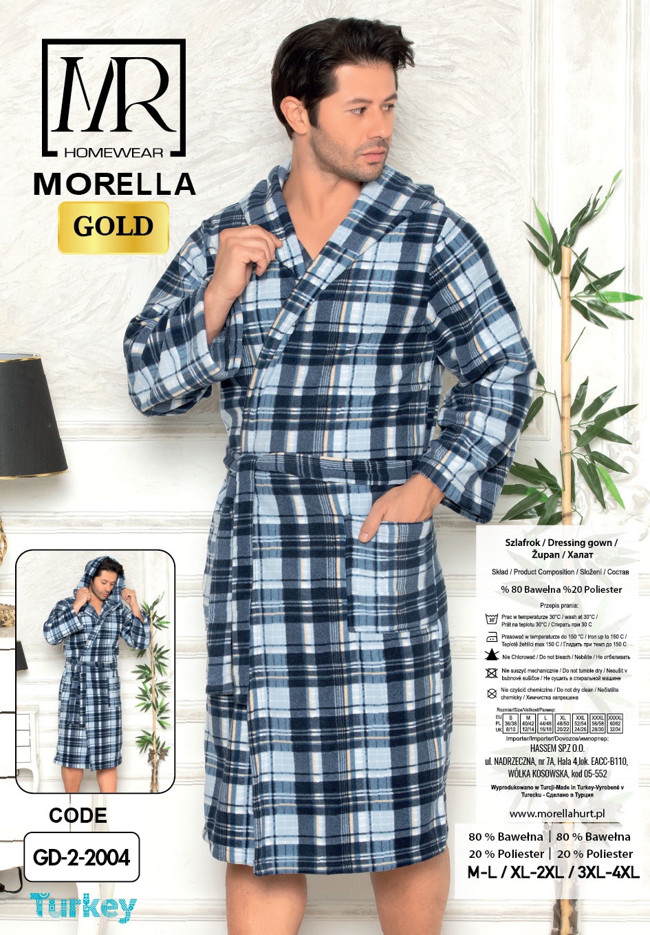 Szlafrok Męski Z Kapturem Polar Morella Gold kod;GD-2-2004 Roz; M/L, XL/XXL, 3XL/4XL - zdjęcie 2