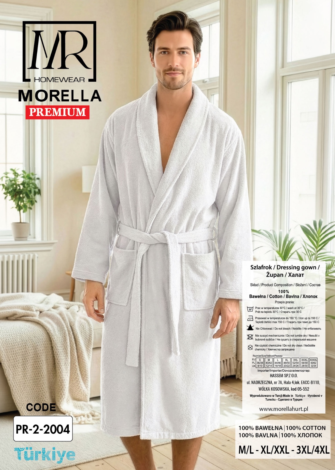 Szlafrok Szalowy Męski BAWEŁNA FROTTE Morella PREMIUM kod;PR-2-2004 Roz; M/L, XL/XXL, 3XL/4XL - zdjęcie 2