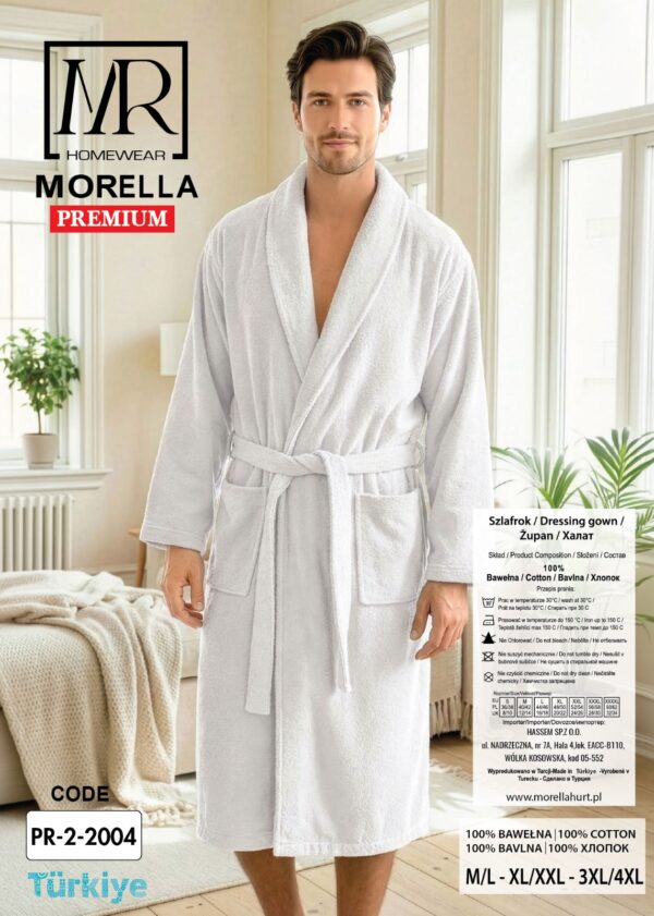 Szlafrok Szalowy Męski BAWEŁNA FROTTE Morella PREMIUM kod;PR-2-2004 Roz; M/L, XL/XXL, 3XL/4XL - zdjęcie 4