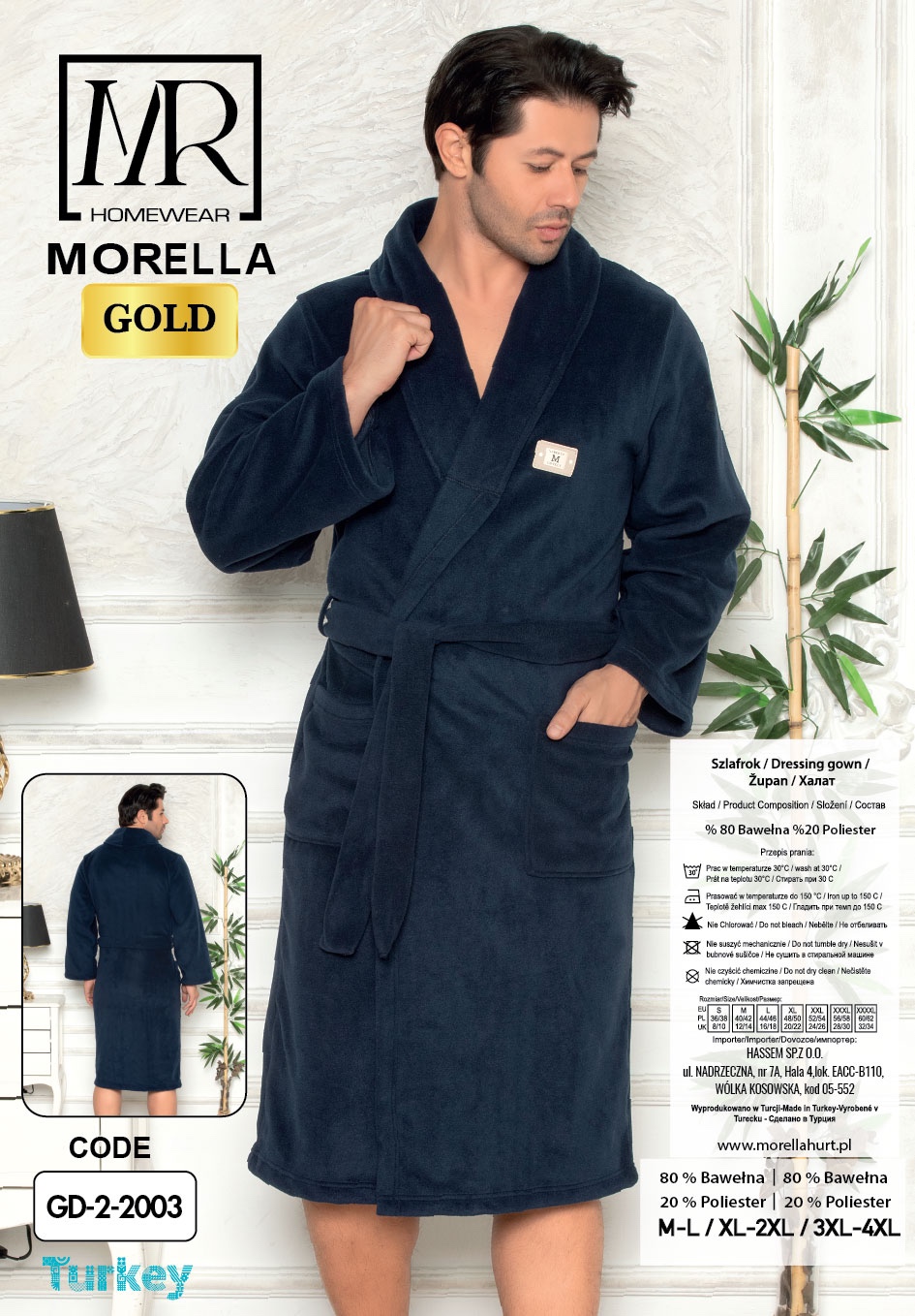 Szlafrok Szalowy Męski Polar Morella Gold kod;GD-2-2003 Roz; M/L, XL/XXL, 3XL/4XL - zdjęcie 2